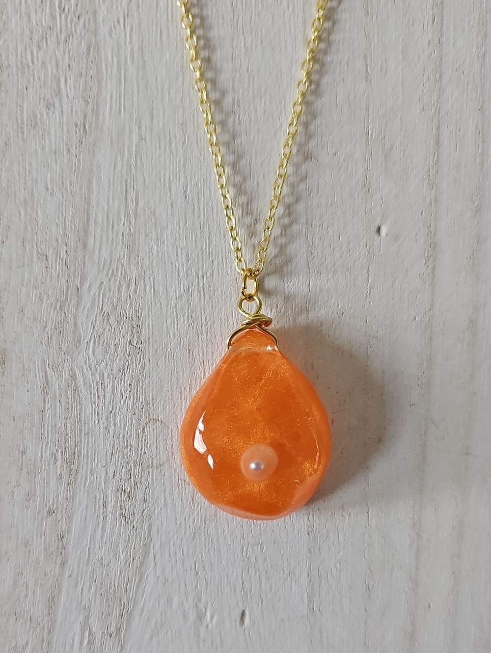 Orange Water Droplet Pendant Necklace